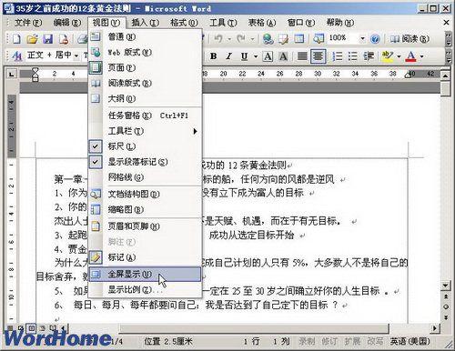 word2003怎么是全屏的