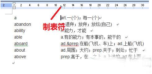 word2010 怎么用制表符