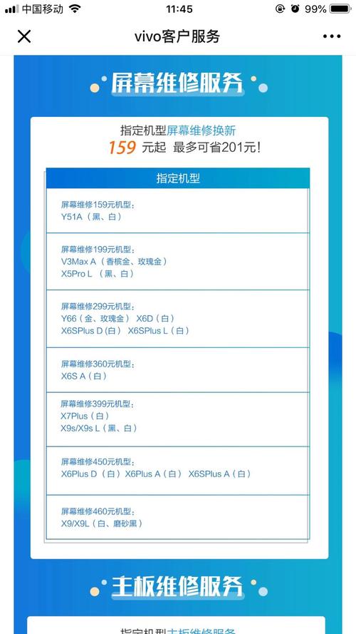 vivo手机换屏多少钱