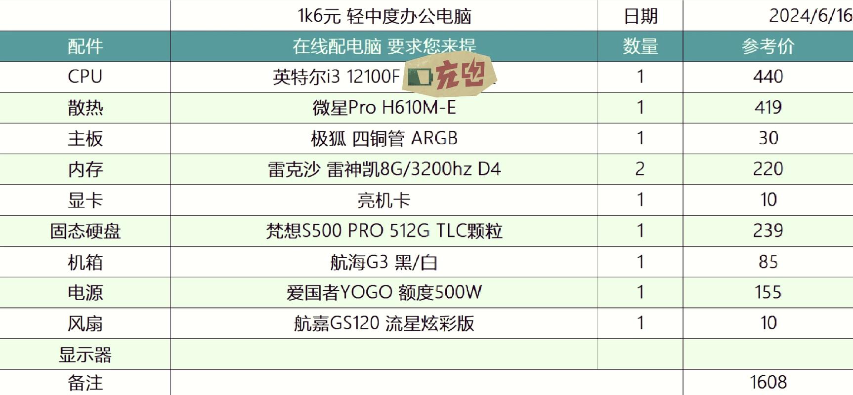如何用i3组装电脑配置