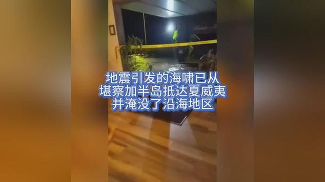 海啸抵达夏威夷 城镇街道被淹没