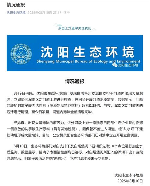 沈阳一河流现大量泡沫 官方已立案