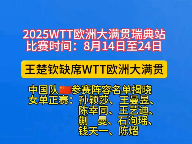 王楚钦缺席WTT欧洲大满贯瑞典站