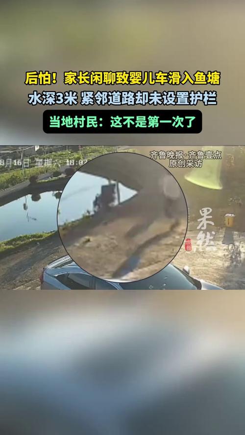 女子只顾聊天婴儿车掉进鱼塘