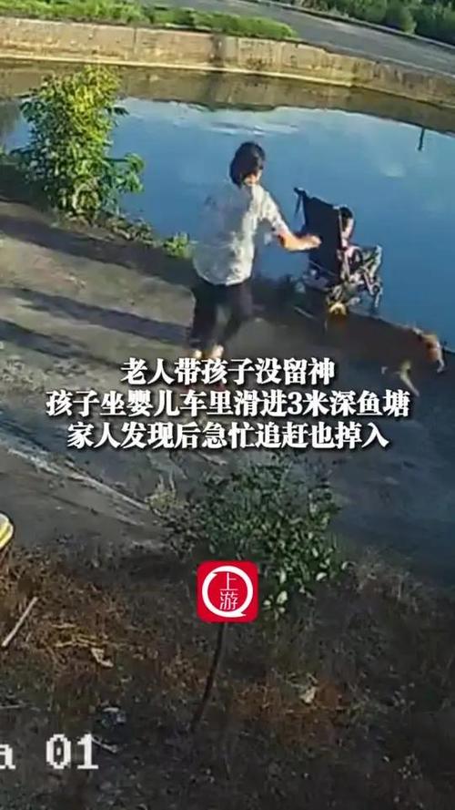女子只顾聊天婴儿车掉进鱼塘