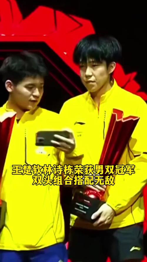 王励勤为王楚钦林诗栋颁奖