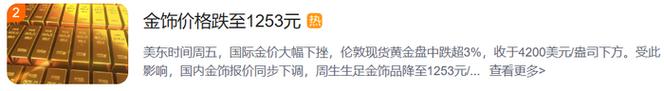 金饰价格跌至1253元