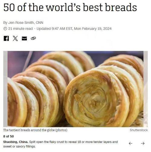 烧饼再次入选世界最好吃50种面包