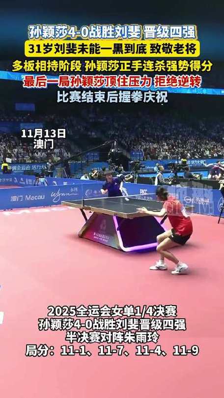 孙颖莎4-0横扫刘斐晋级4强