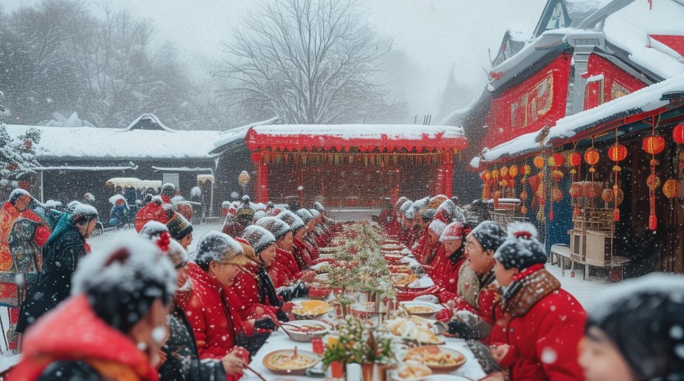 河南暴雪婚礼宾客雪中吃席