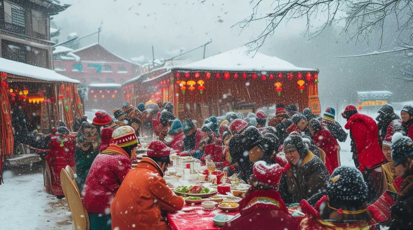 河南暴雪婚礼宾客雪中吃席