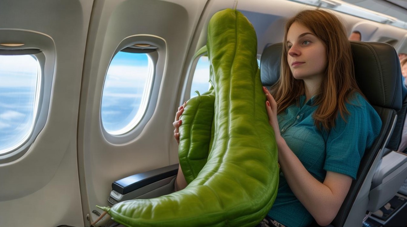 女子带1米长巨大豆荚坐飞机引围观 女子带1米长巨大豆荚坐飞机引围观